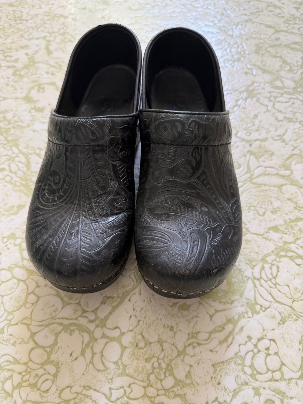 Dansko Black Embossed Leather Clogs size 40